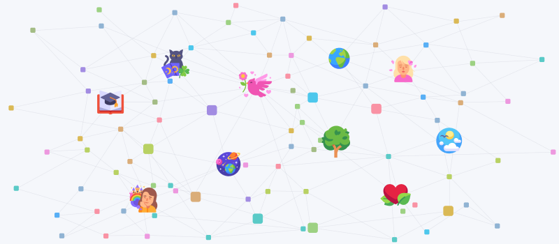 Visualizzazione di icone di espressioni idiomatiche collegate da una complessa rete neurale, che simboleggia l'apprendimento linguistico avanzato e le connessioni dell'IA.
